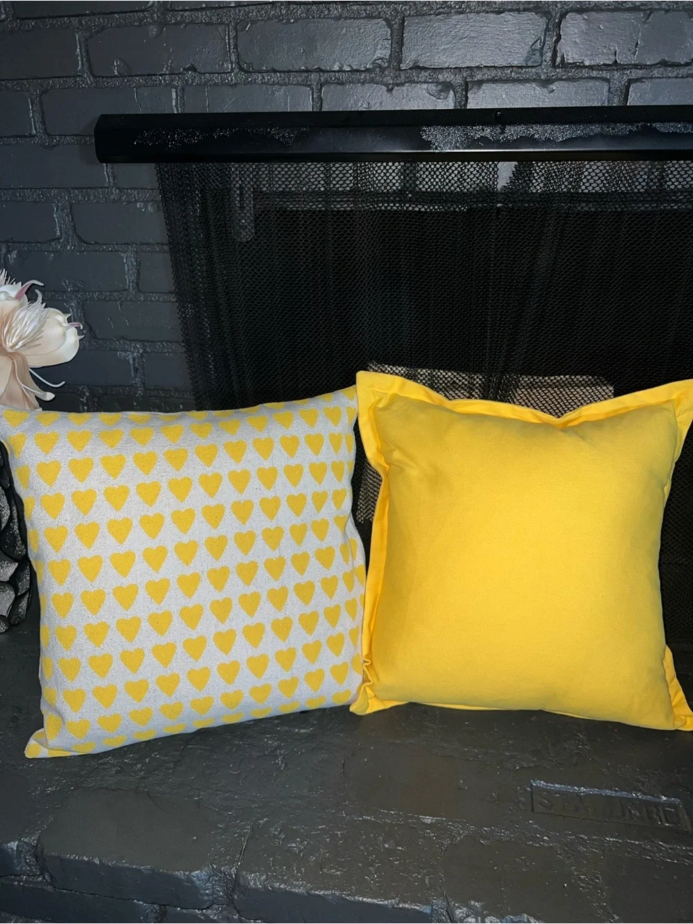 Yellow Decorative Throw Pillows - Heart Pattern Cordura like material & Solid